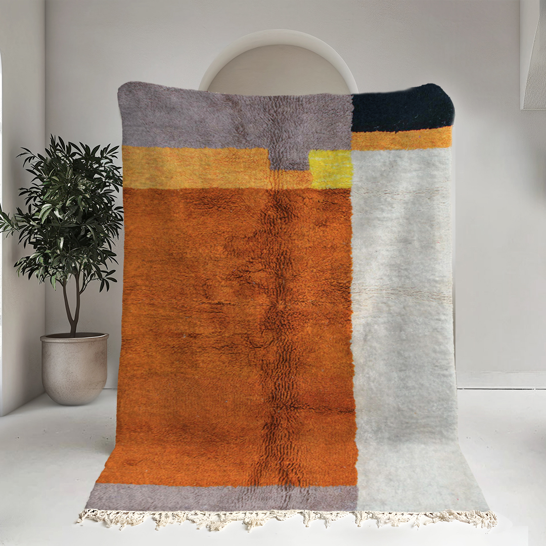 Moroccan custom rug from Beni Ourain, Wool and Thread, Orange