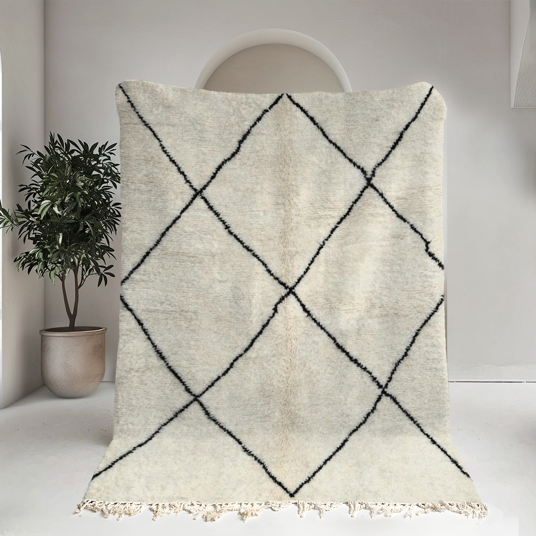 Moroccan custom rug from Beni Ourain, Wool, black and white