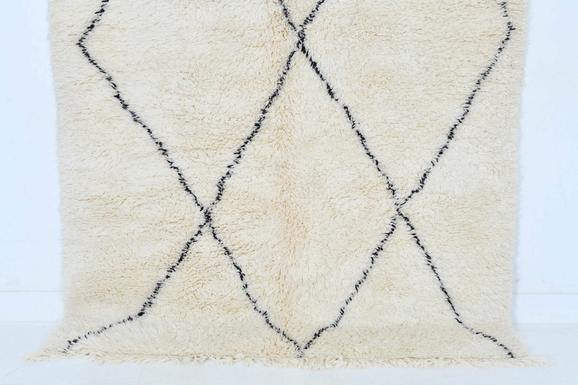 Moroccan custom rug from Beni Ourain, Wool and Thread, black and white