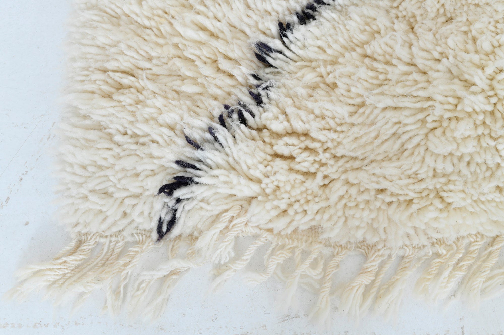 Moroccan custom rug from Beni Ourain, Wool and Thread, black and white