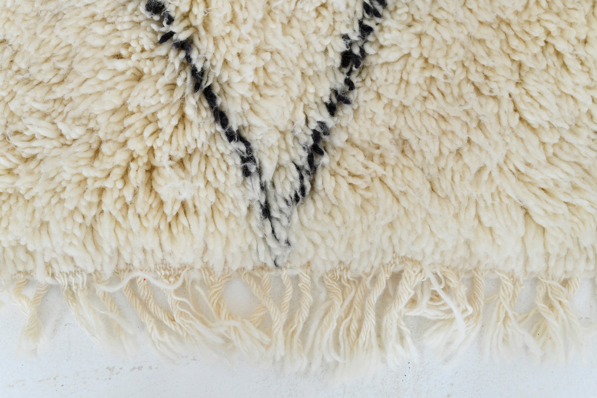 Moroccan custom rug from Beni Ourain, Wool and Thread, black and white