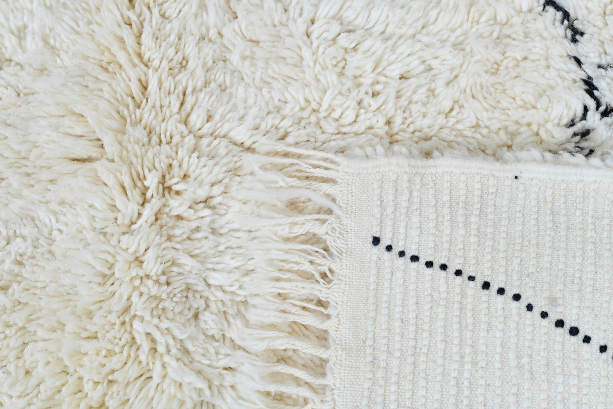 Moroccan custom rug from Beni Ourain, Wool and Thread, black and white