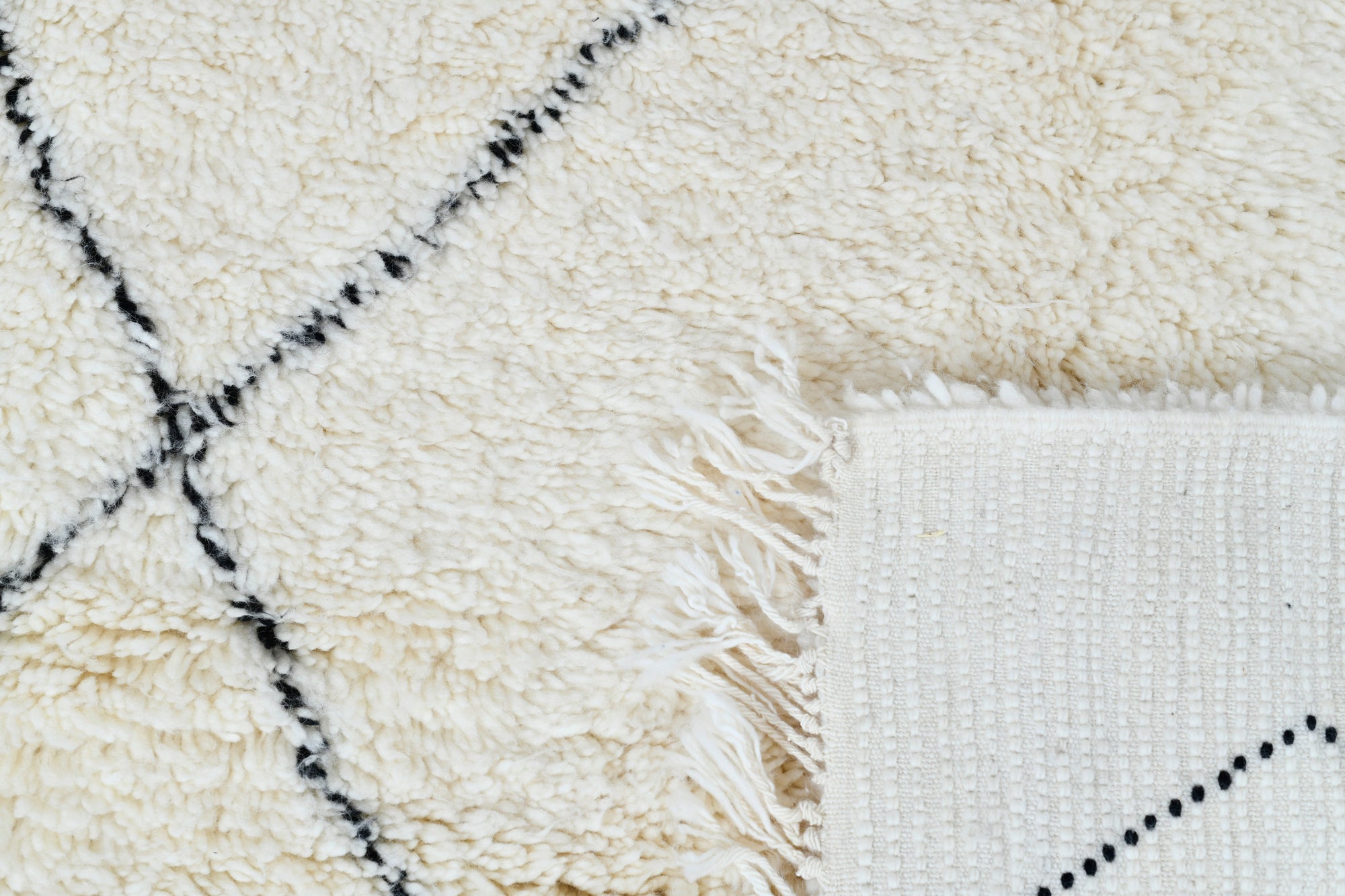 Moroccan custom rug from Beni Ourain, Wool and Thread, White