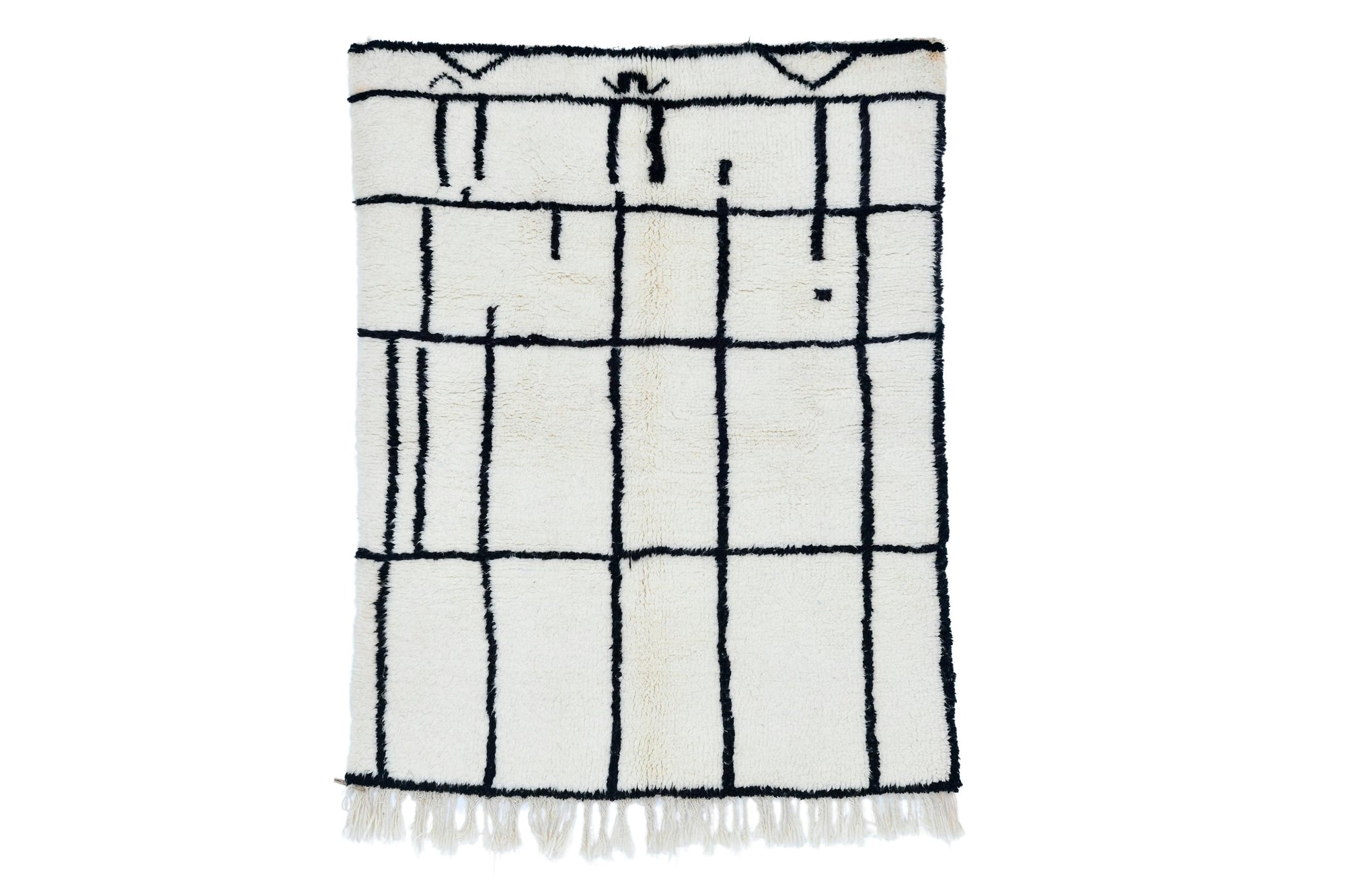 Moroccan custom rug from Beni Ourain, Wool and Thread, black and white