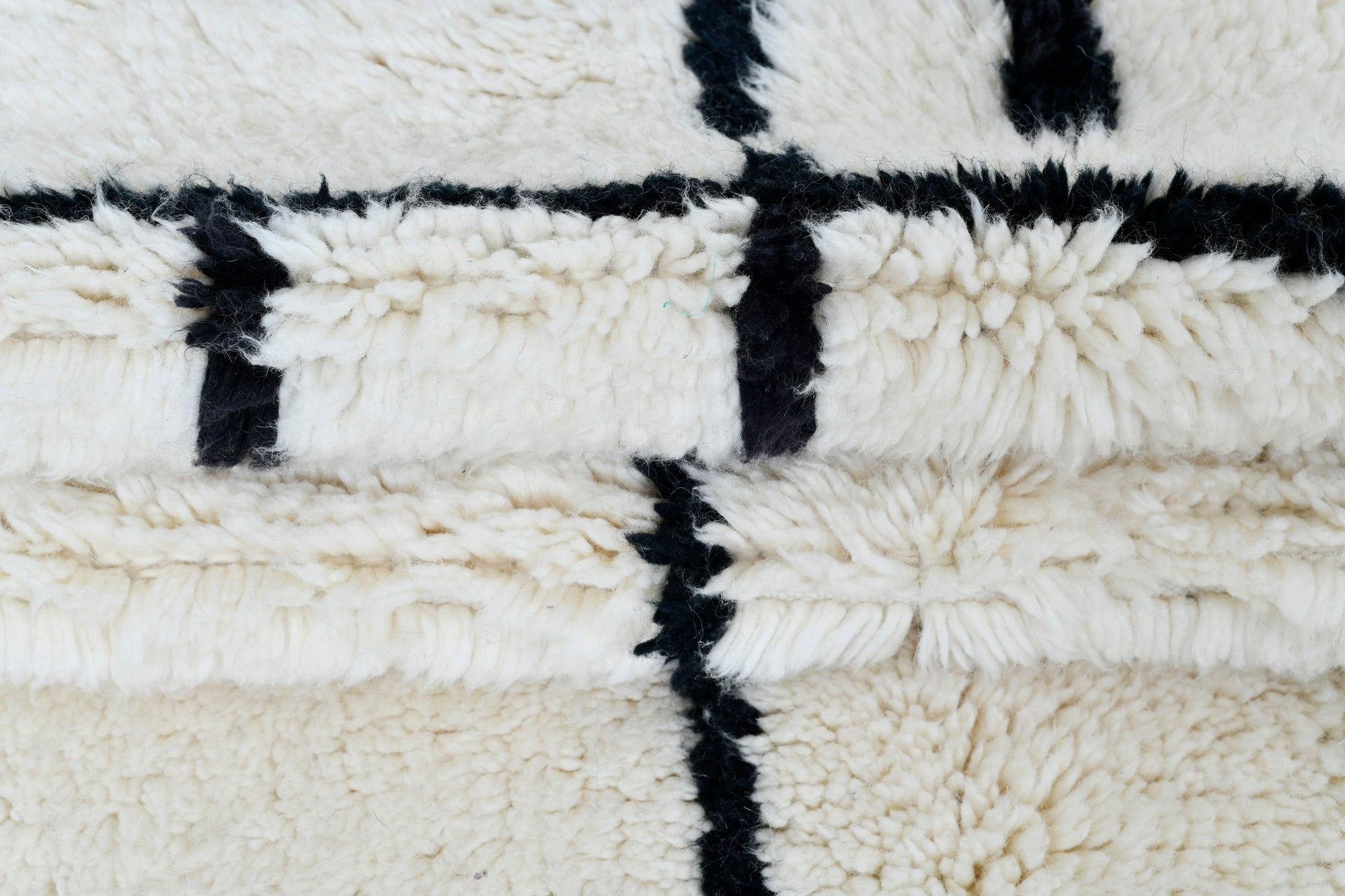 Moroccan custom rug from Beni Ourain, Wool and Thread, black and white