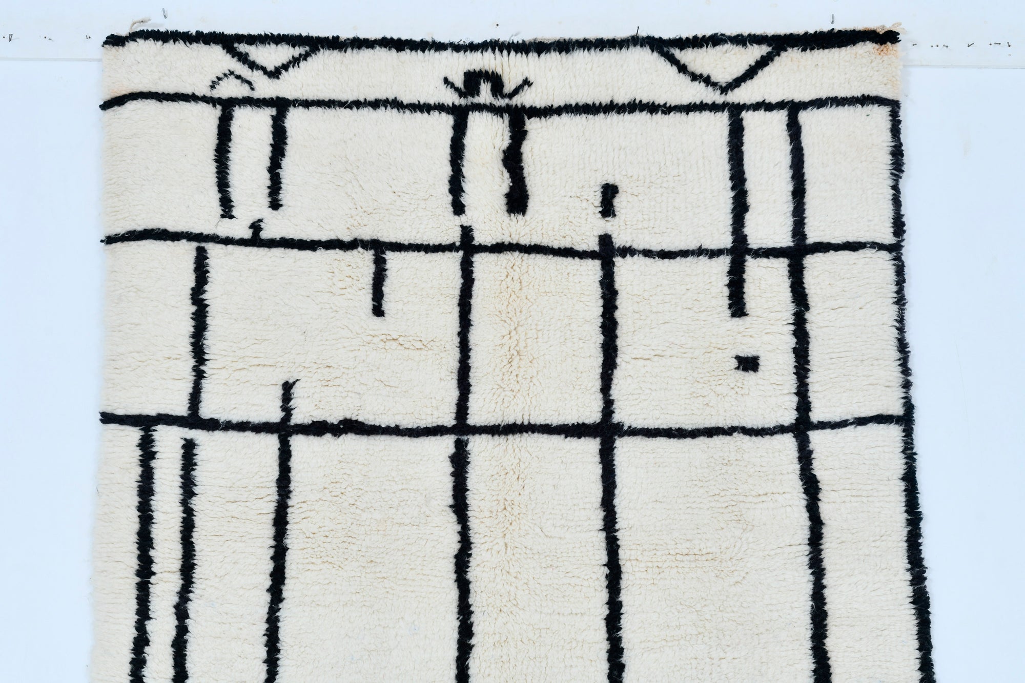 Moroccan custom rug from Beni Ourain, Wool and Thread, black and white