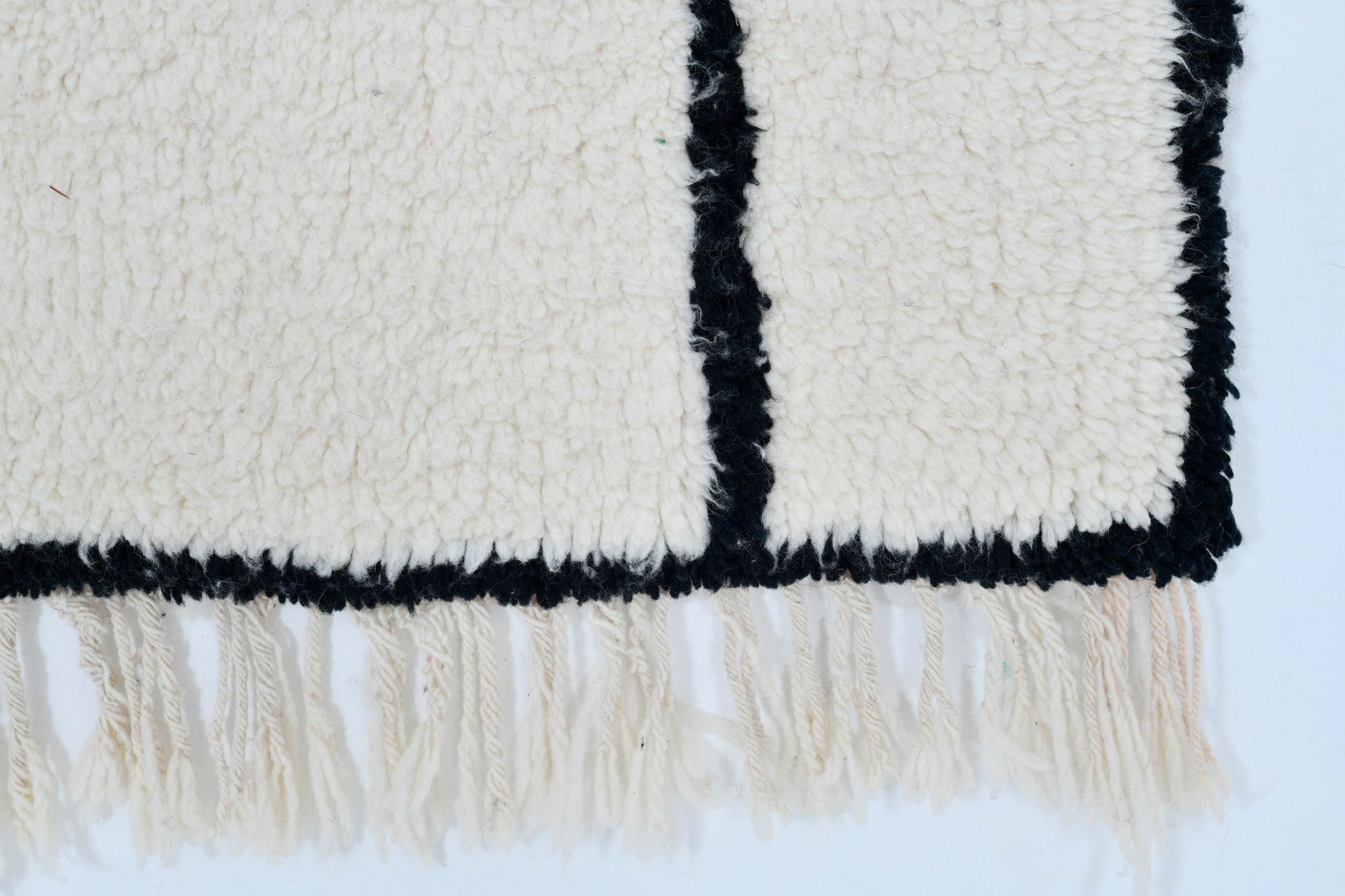 Moroccan custom rug from Beni Ourain, Wool and Thread, black and white