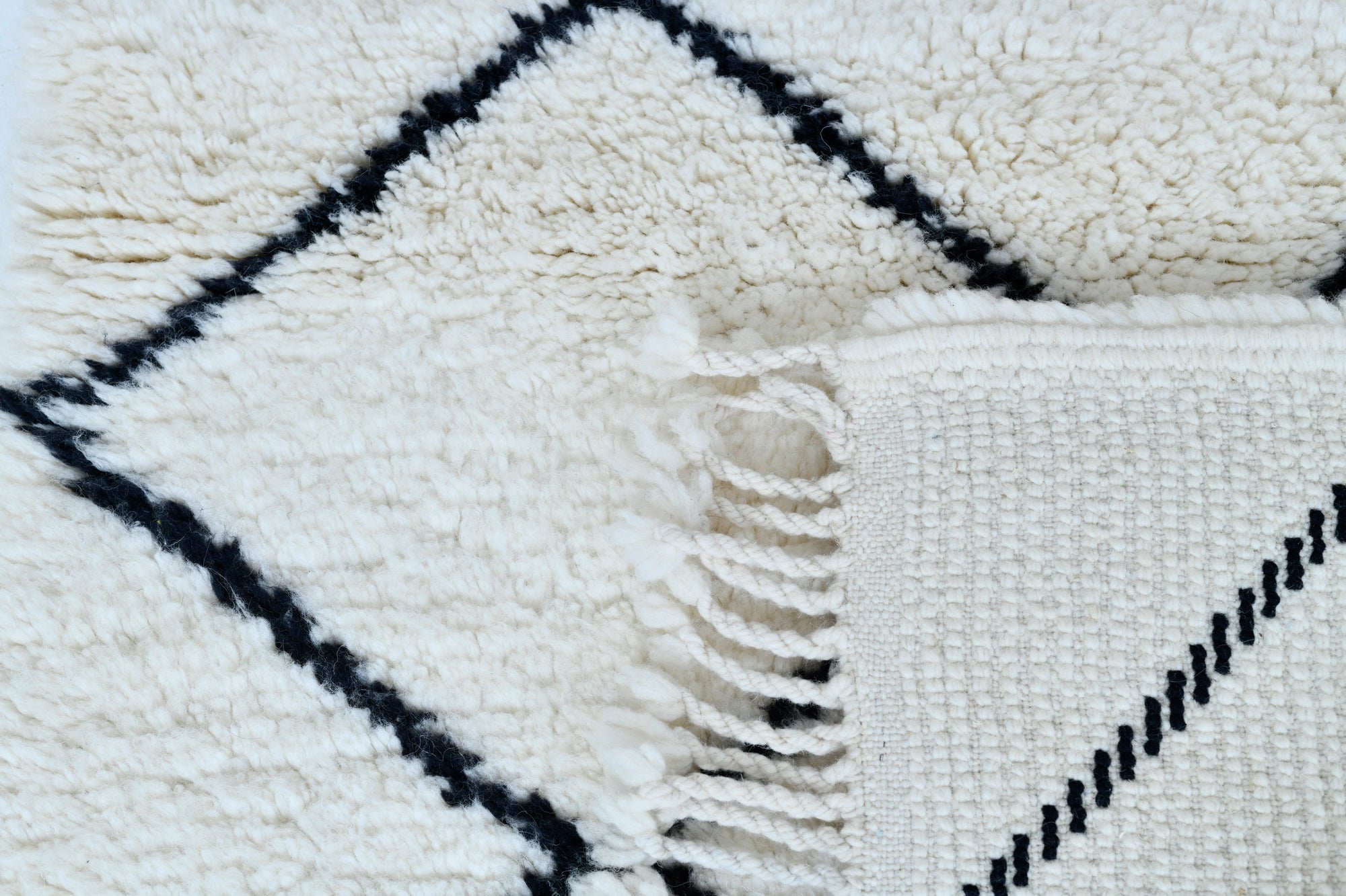 Moroccan custom rug from Beni Ourain, Wool and Thread, White