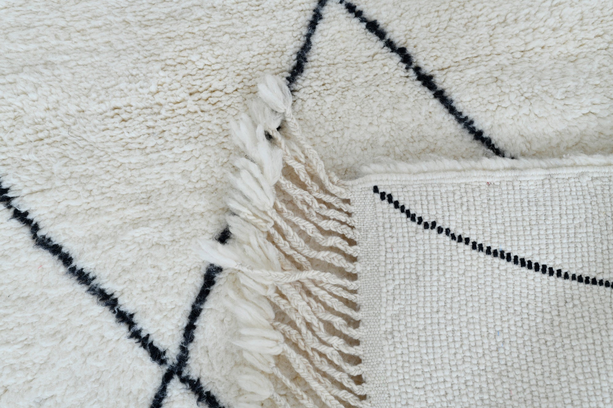Moroccan custom rug from Beni Ourain, Wool and Thread, White