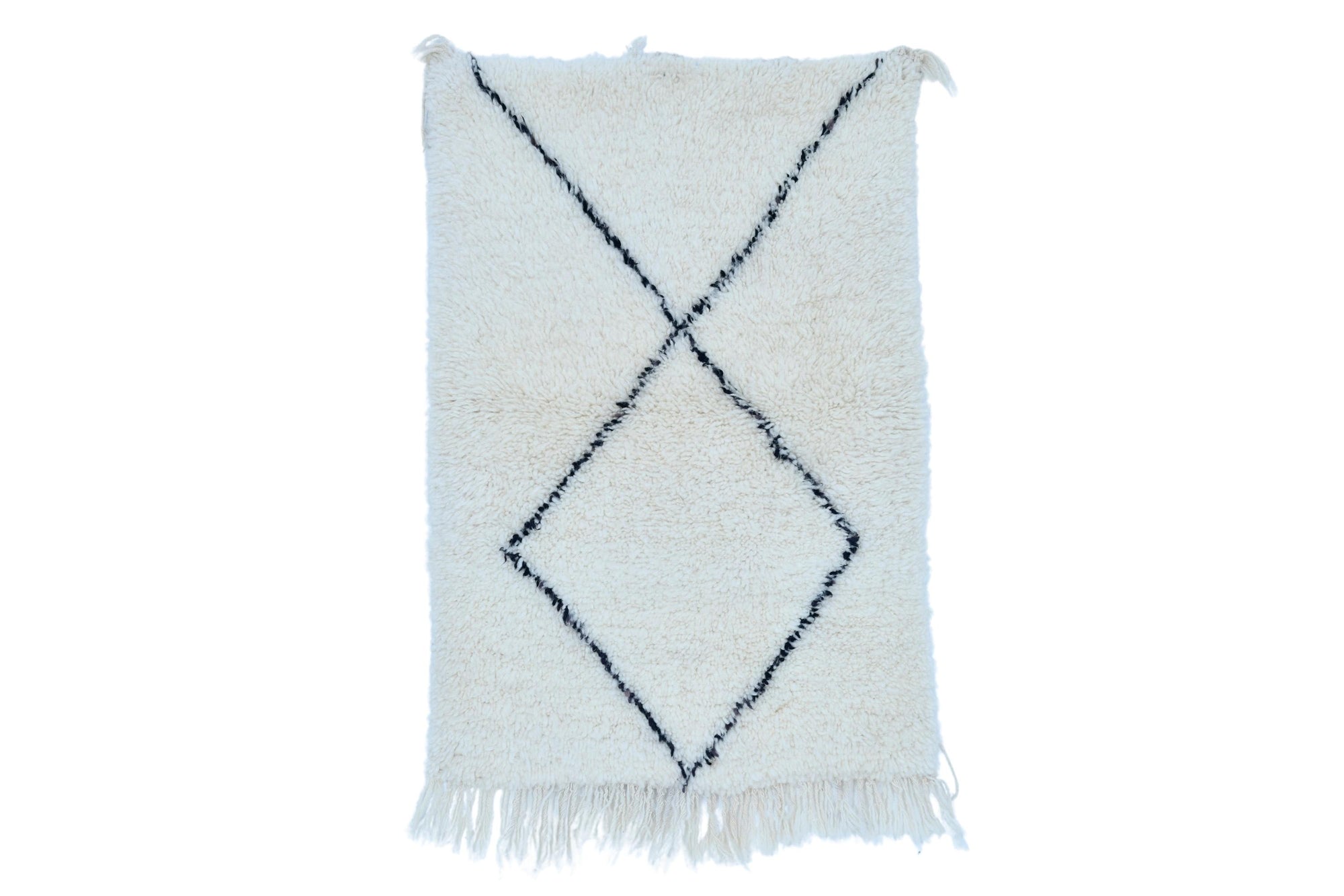 Moroccan custom rug from Beni Ourain, Wool and Thread, black and white
