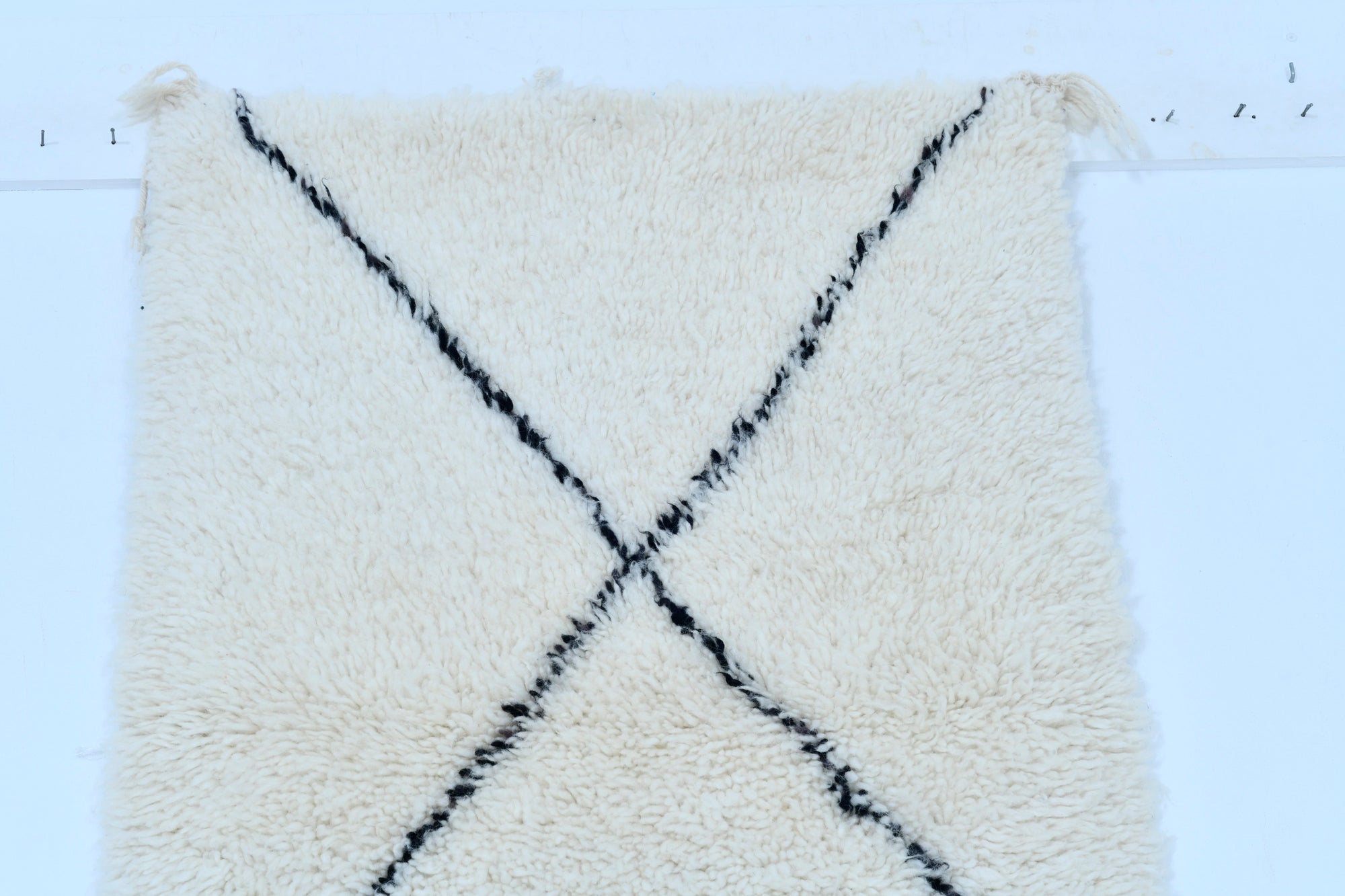 Moroccan custom rug from Beni Ourain, Wool and Thread, black and white