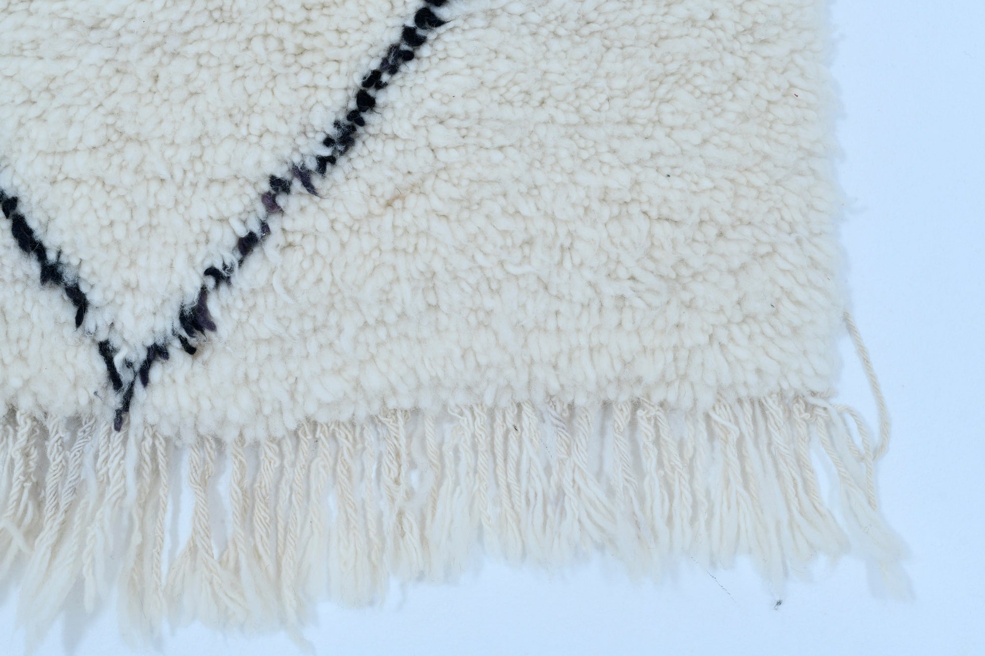 Moroccan custom rug from Beni Ourain, Wool and Thread, black and white