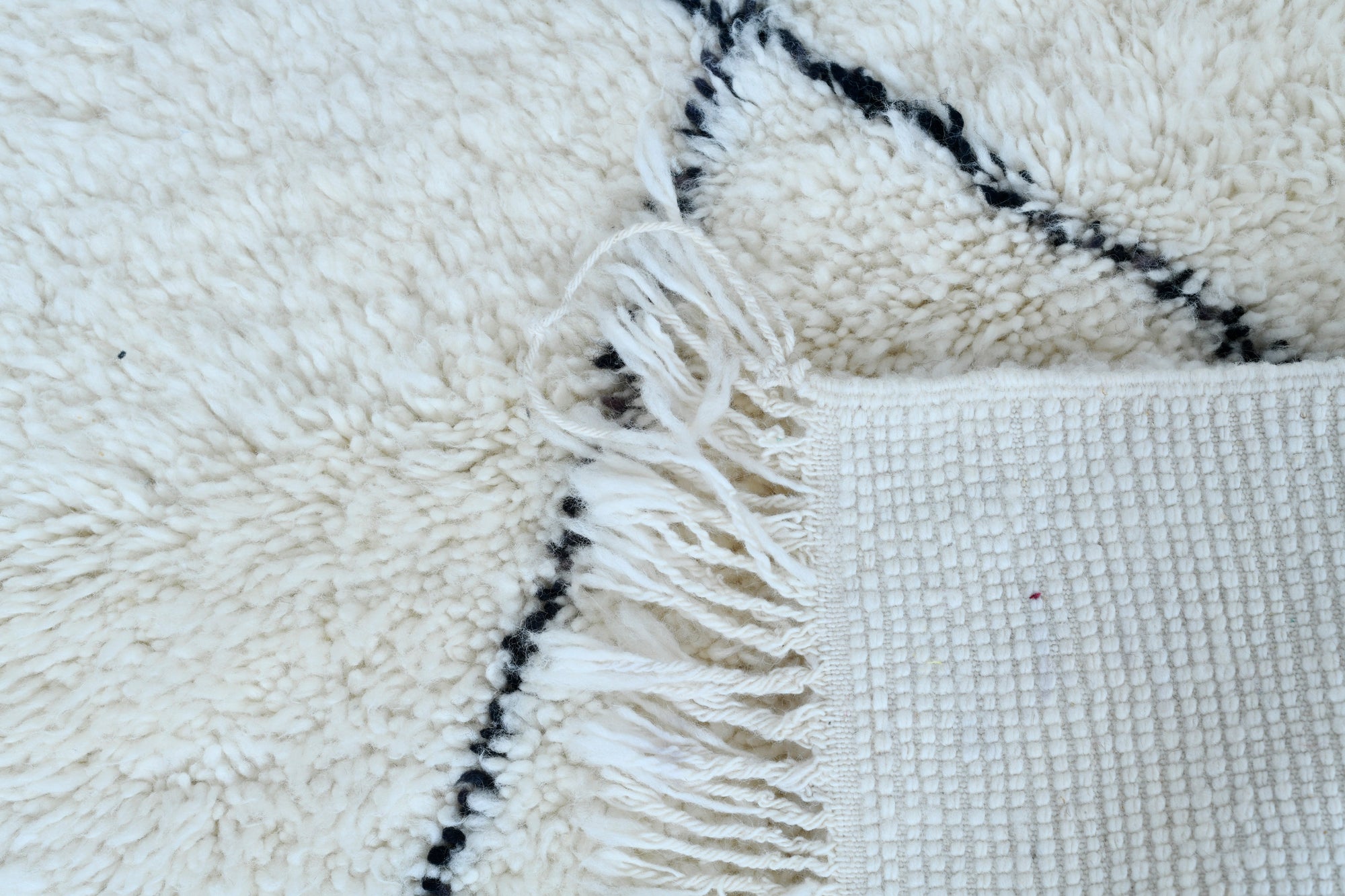 Moroccan custom rug from Beni Ourain, Wool and Thread, black and white