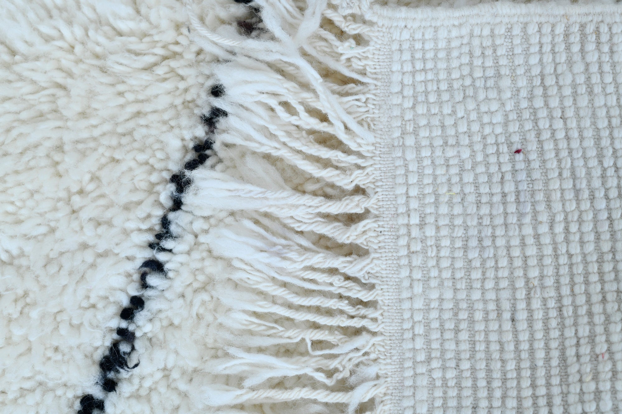 Moroccan custom rug from Beni Ourain, Wool and Thread, black and white