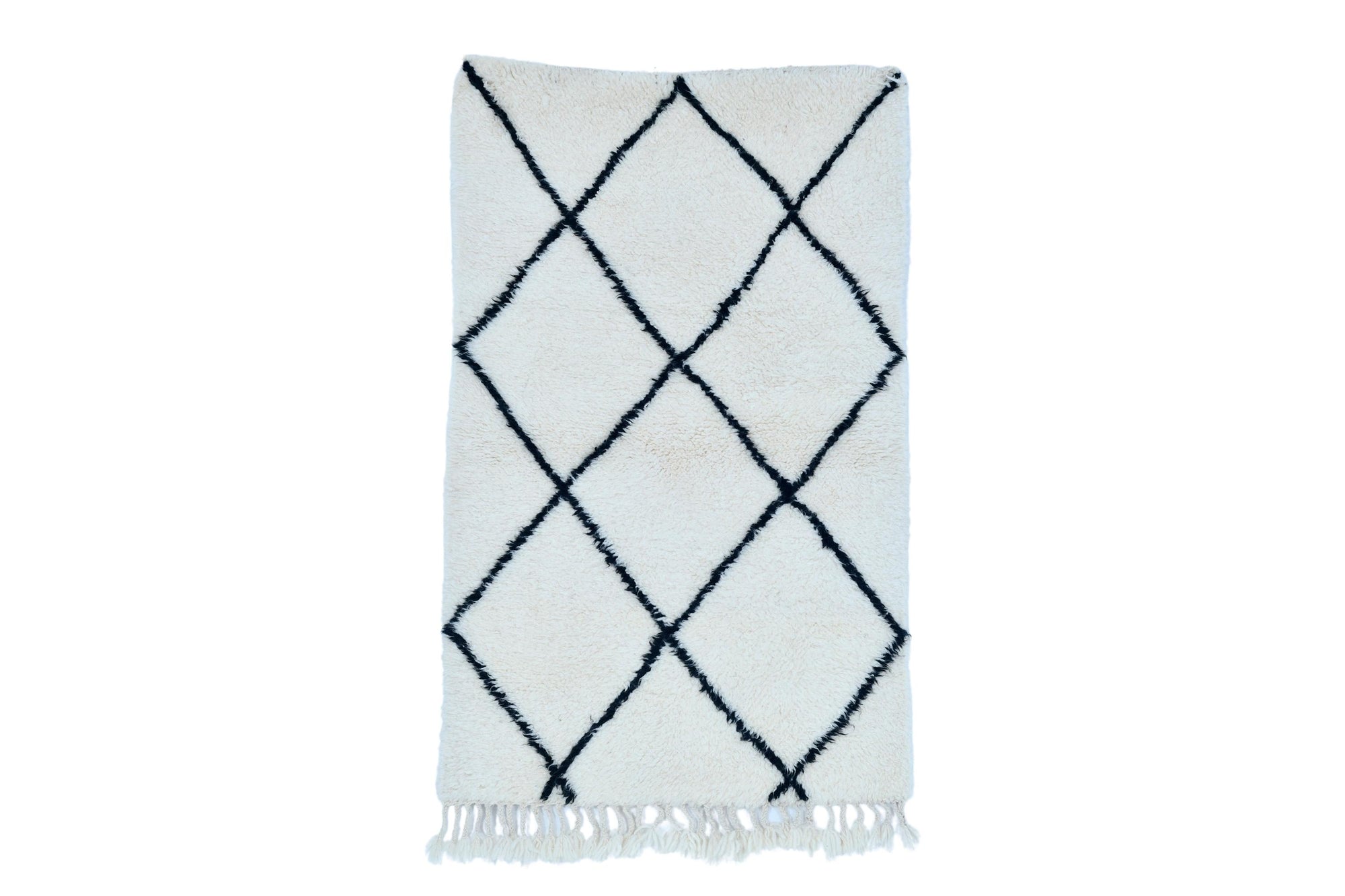 Moroccan custom rug from Beni Ourain, Wool and Thread, black and white
