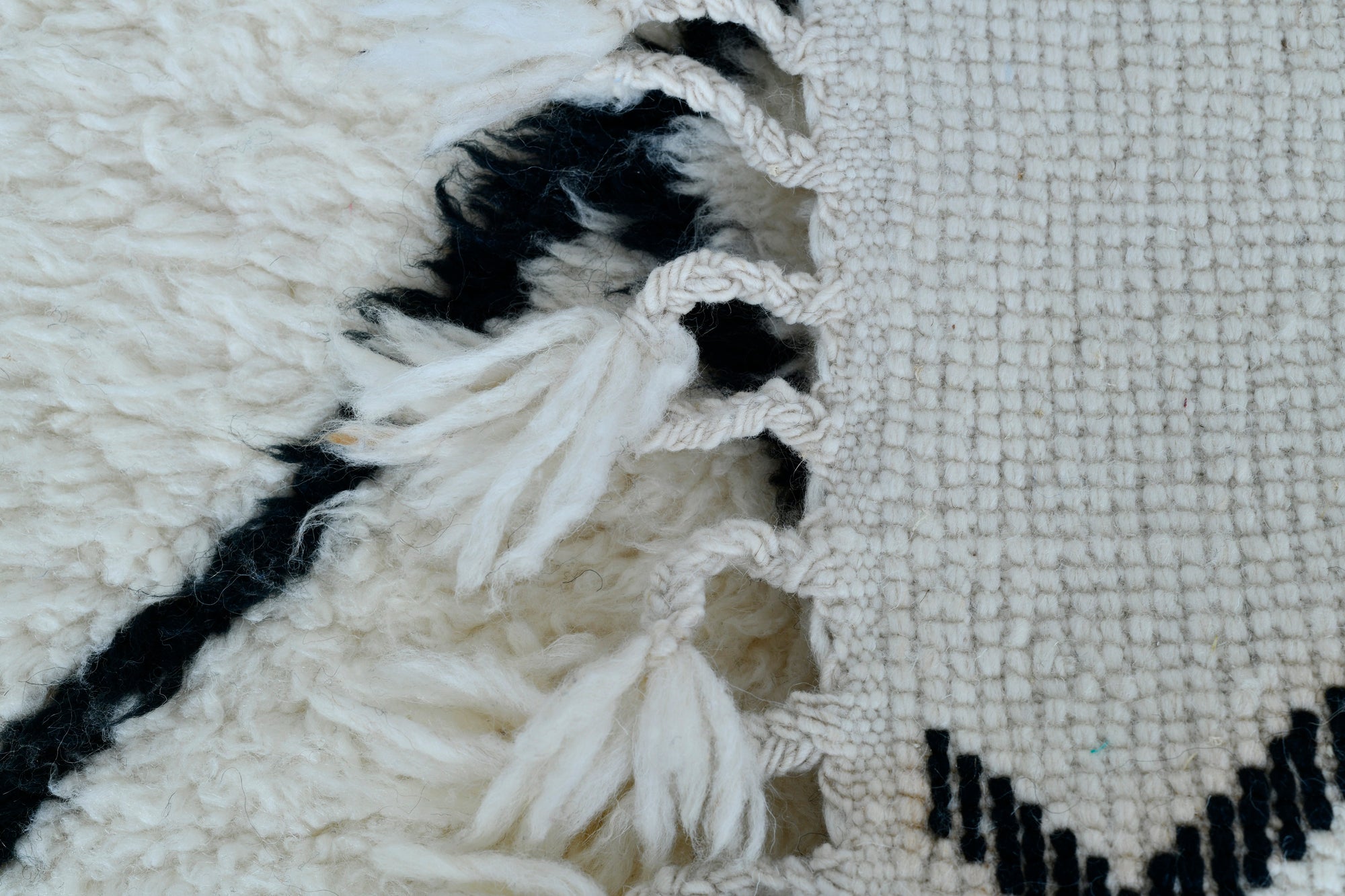 Moroccan custom rug from Beni Ourain, Wool and Thread, black and white
