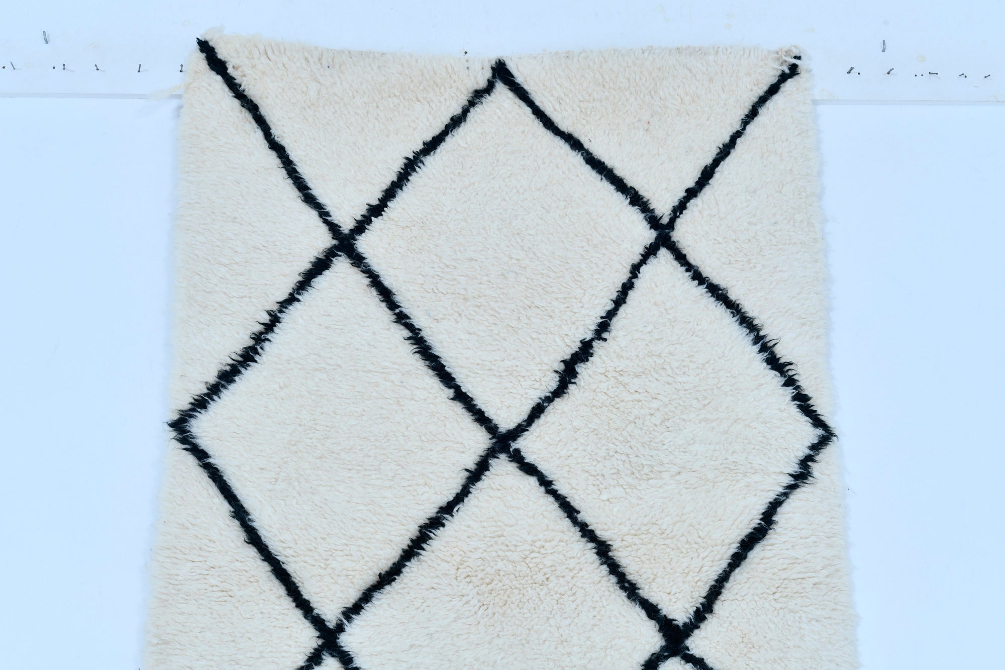 Moroccan custom rug from Beni Ourain, Wool and Thread, black and white
