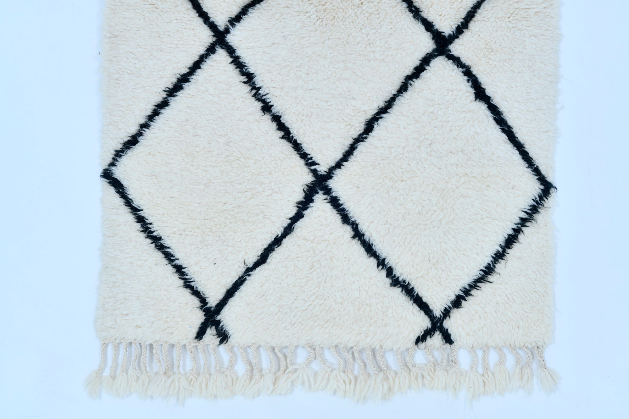 Moroccan custom rug from Beni Ourain, Wool and Thread, black and white