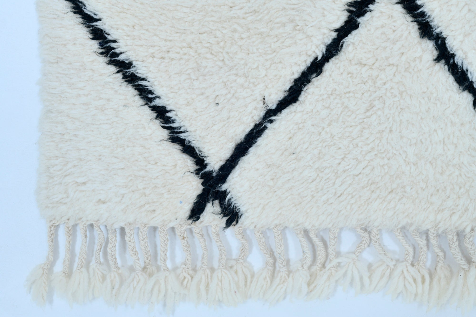 Moroccan custom rug from Beni Ourain, Wool and Thread, black and white
