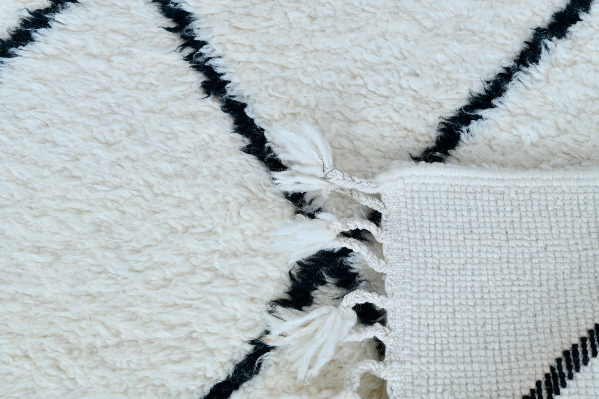 Moroccan custom rug from Beni Ourain, Wool and Thread, black and white
