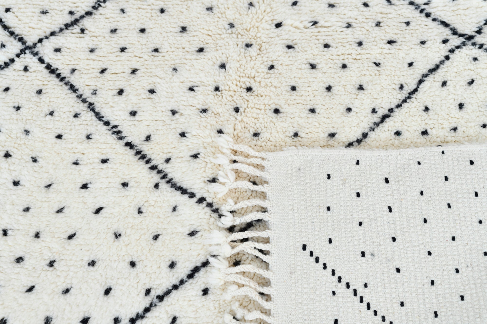 Moroccan custom rug from Beni Ourain, Wool and Thread, black and white