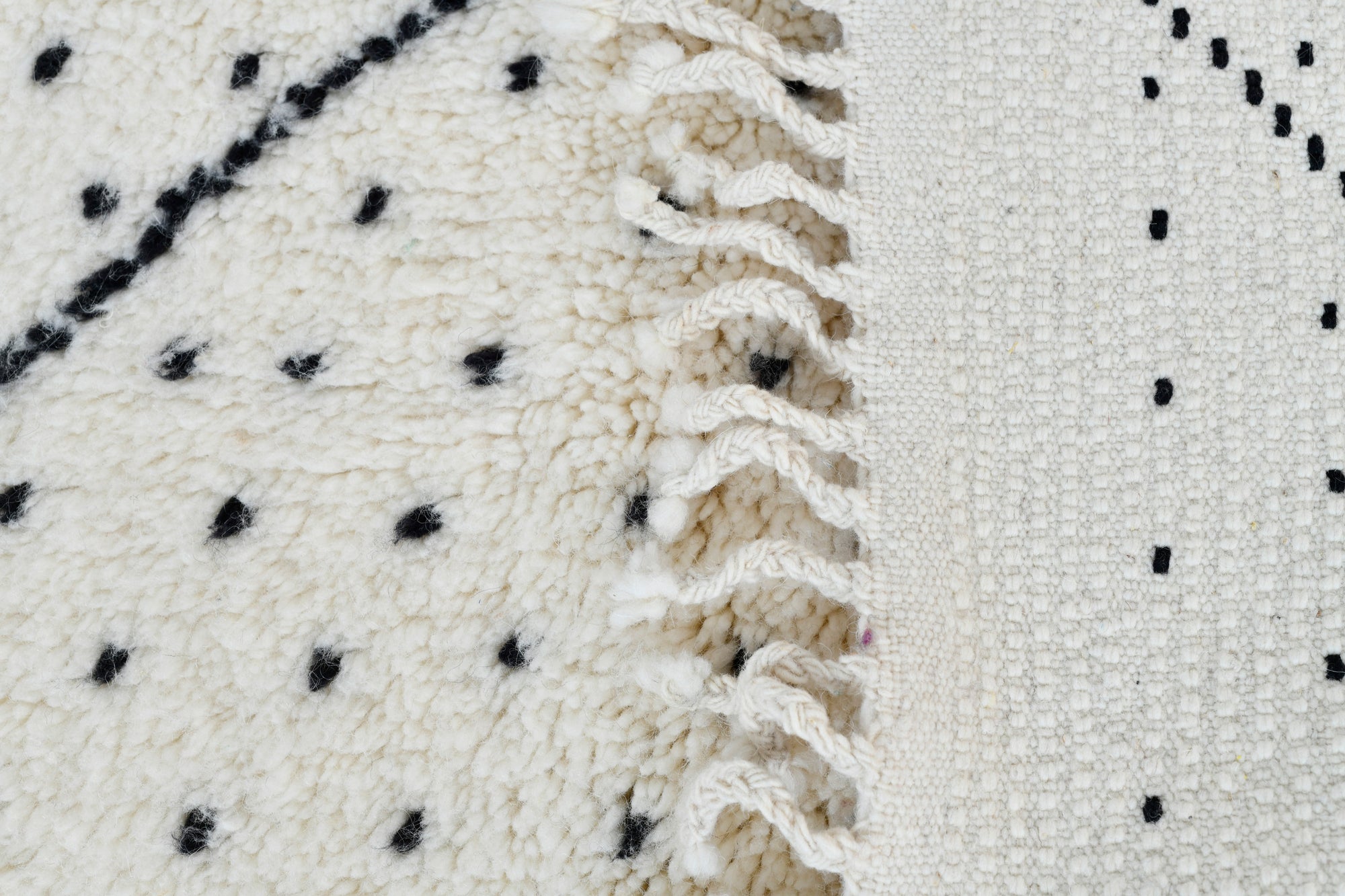 Moroccan custom rug from Beni Ourain, Wool and Thread, black and white