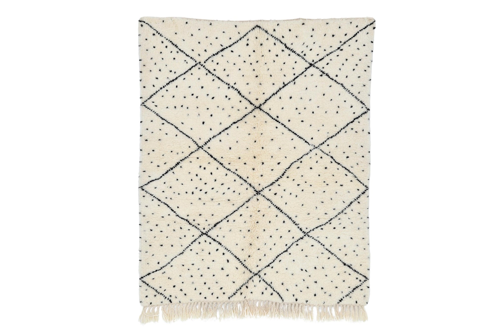 Moroccan custom rug from Beni Ourain, Wool and Thread, black and white