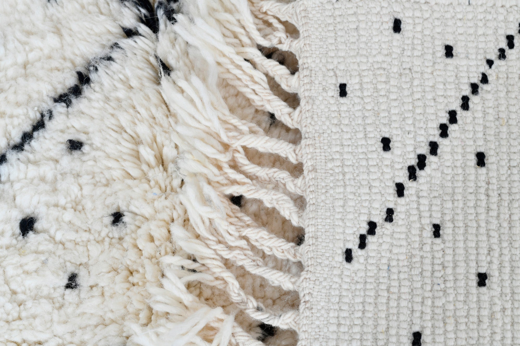 Moroccan custom rug from Beni Ourain, Wool and Thread, black and white