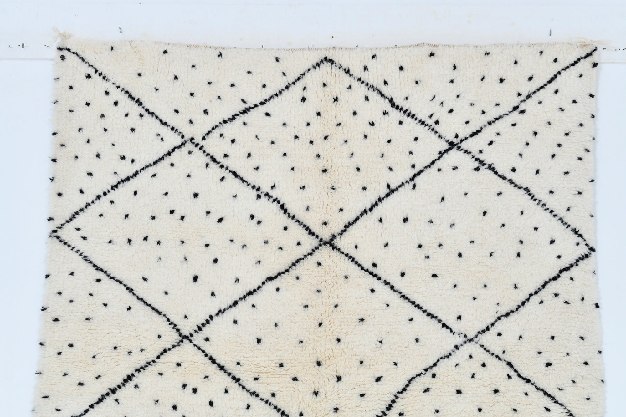 Moroccan custom rug from Beni Ourain, Wool and Thread, black and white