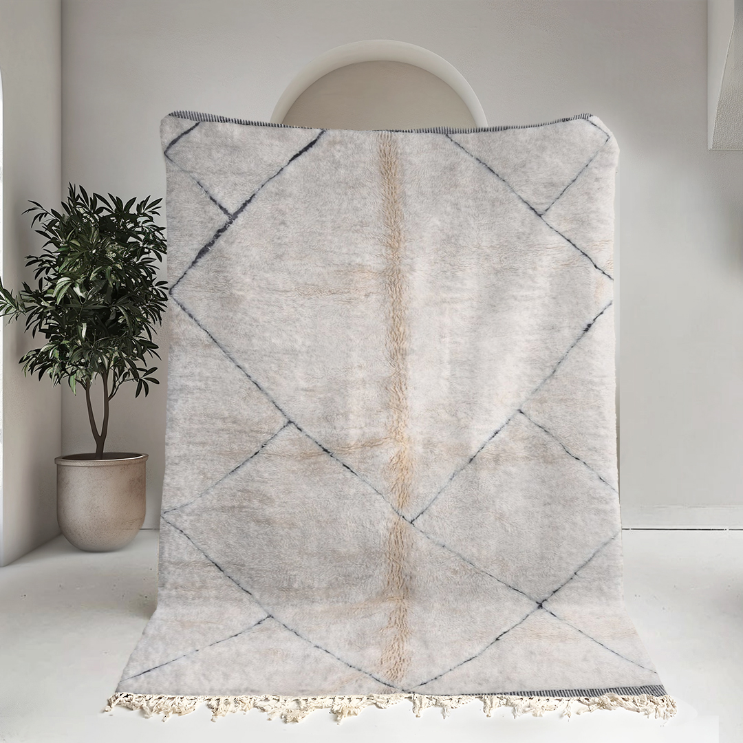 Moroccan custom rug from Beni Ourain, Wool and Thread, black and white