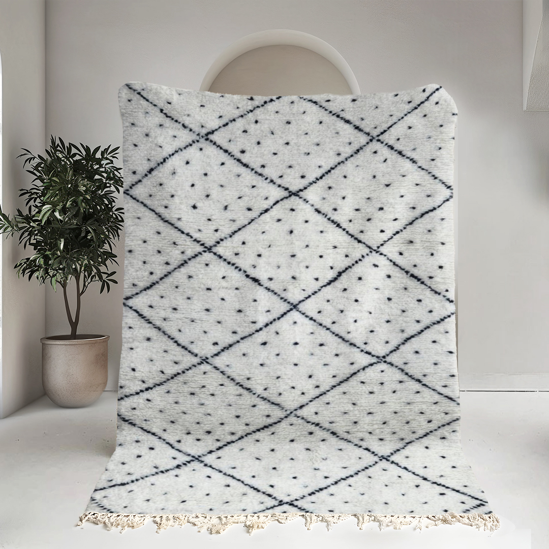 Moroccan custom rug from Beni Ourain, Wool, White