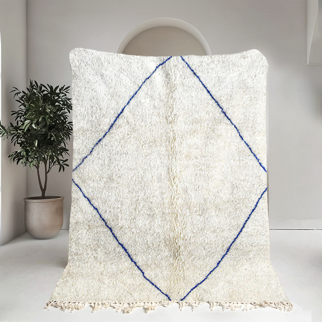 Moroccan custom rug from Beni Ourain, Wool and Thread, White