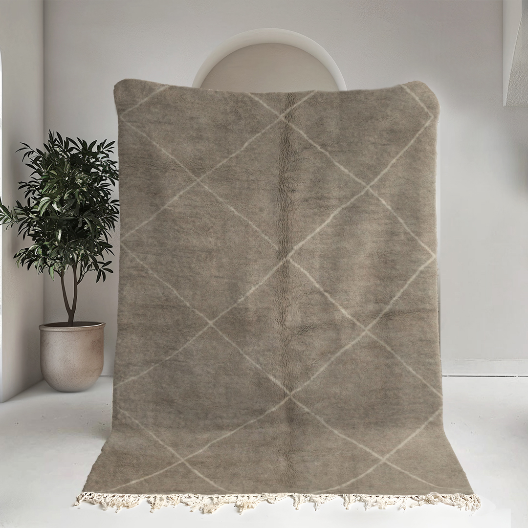 Moroccan custom rug from Beni Ourain, Wool and Thread, Brown