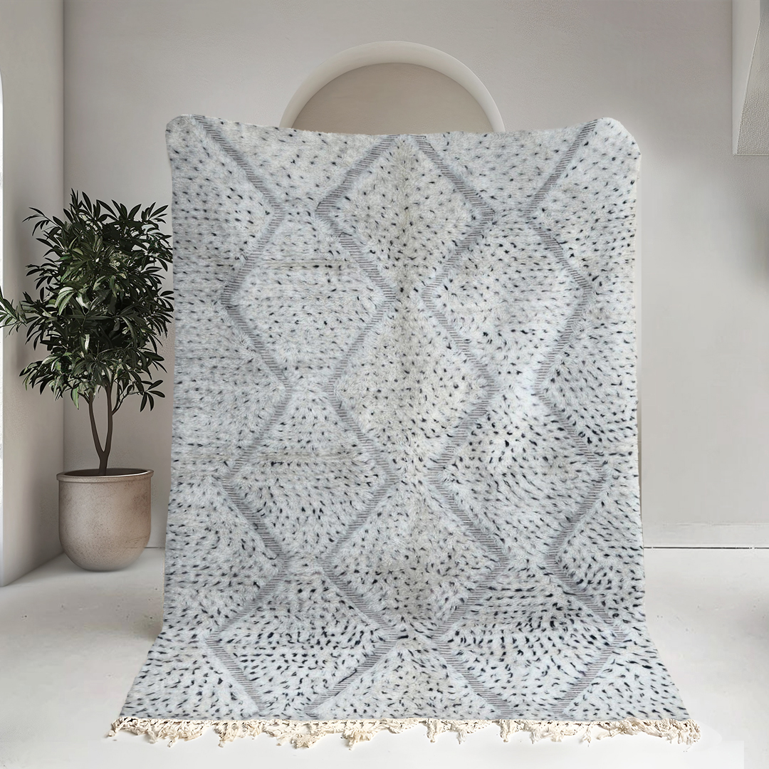 Moroccan custom rug from Beni Ourain, Wool and Thread, White