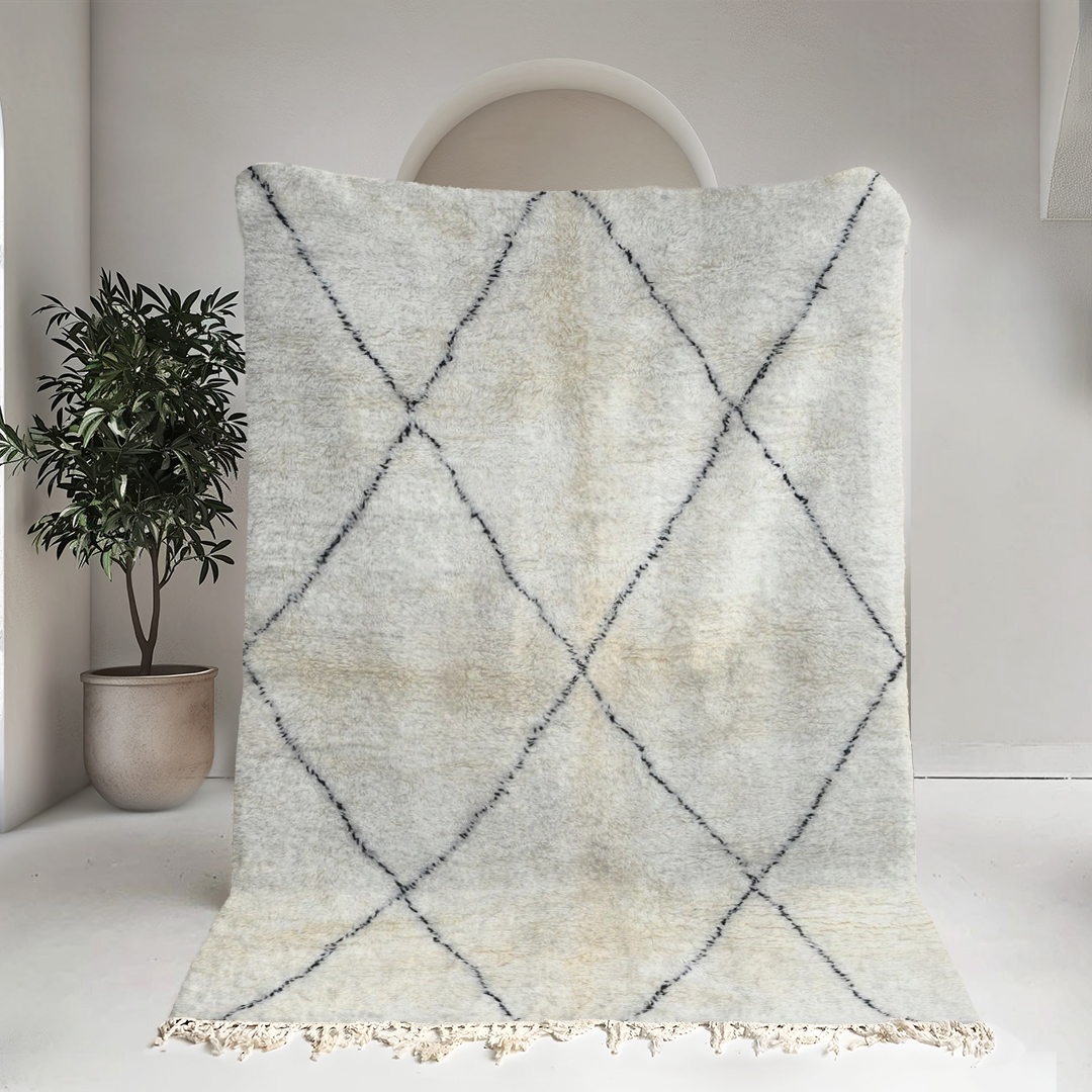 Moroccan custom rug from Beni Ourain, Wool and Thread, White