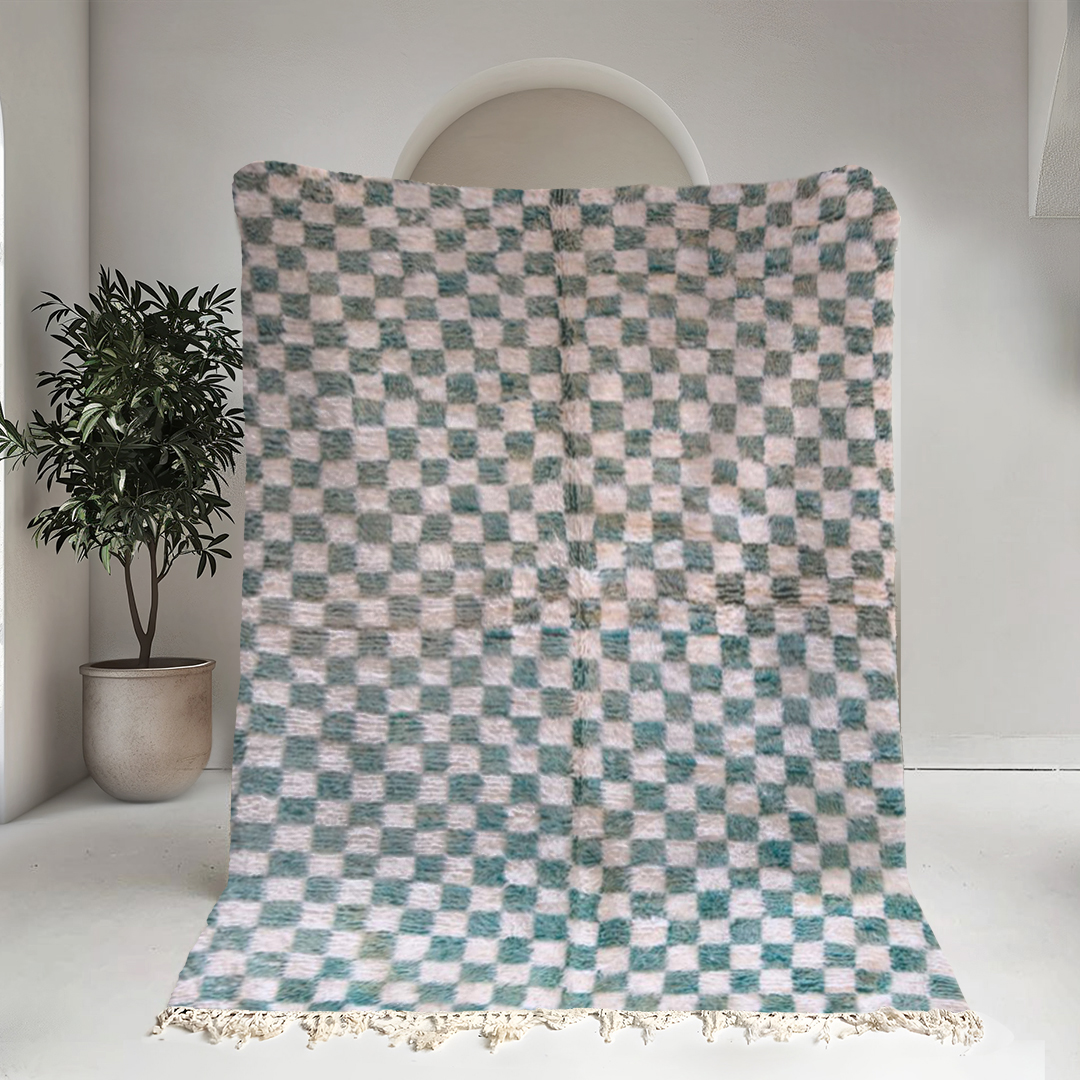 Moroccan custom rug from Beni Ourain, Wool and Thread, Green