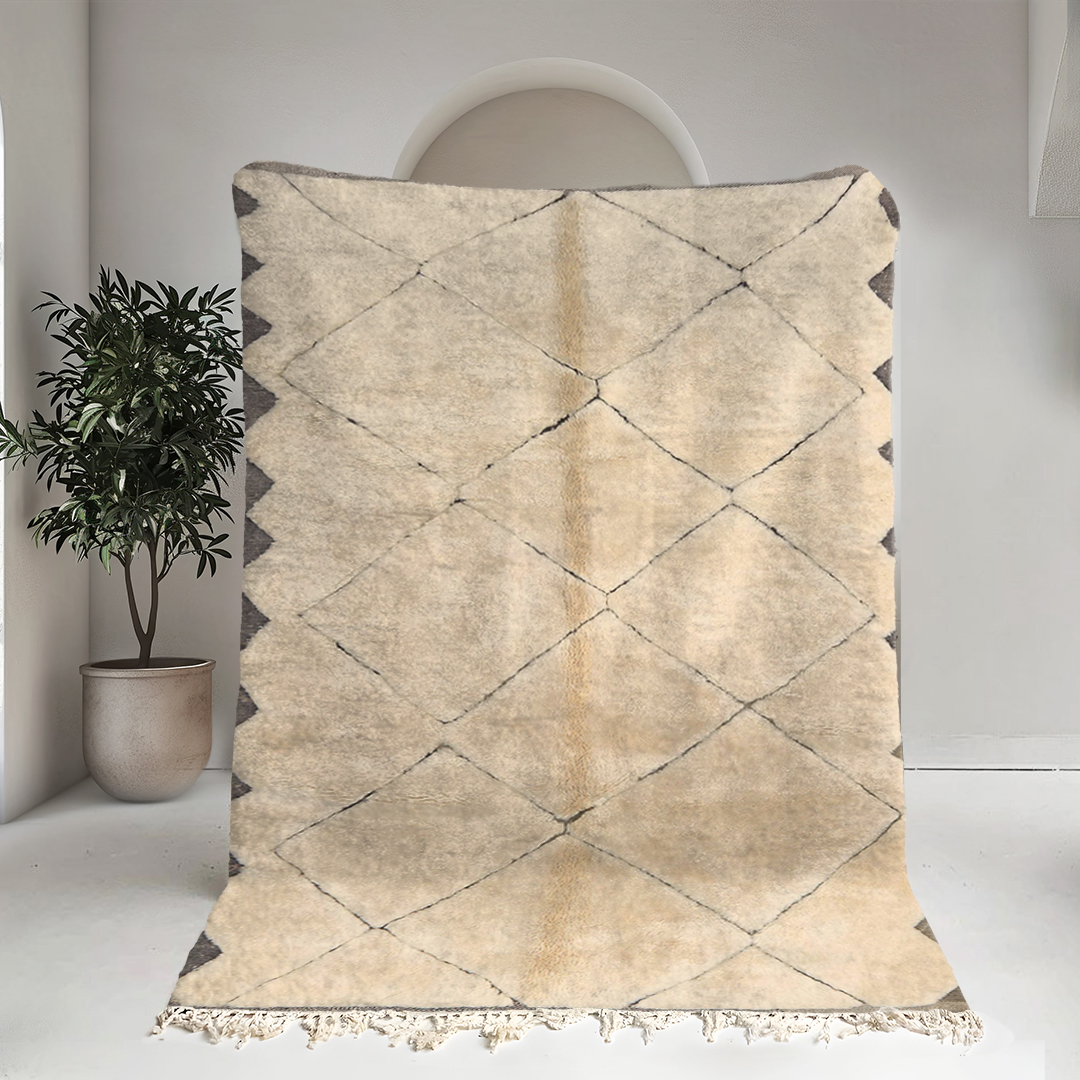 Moroccan custom rug from Beni Ourain, Wool and Thread, Off-white