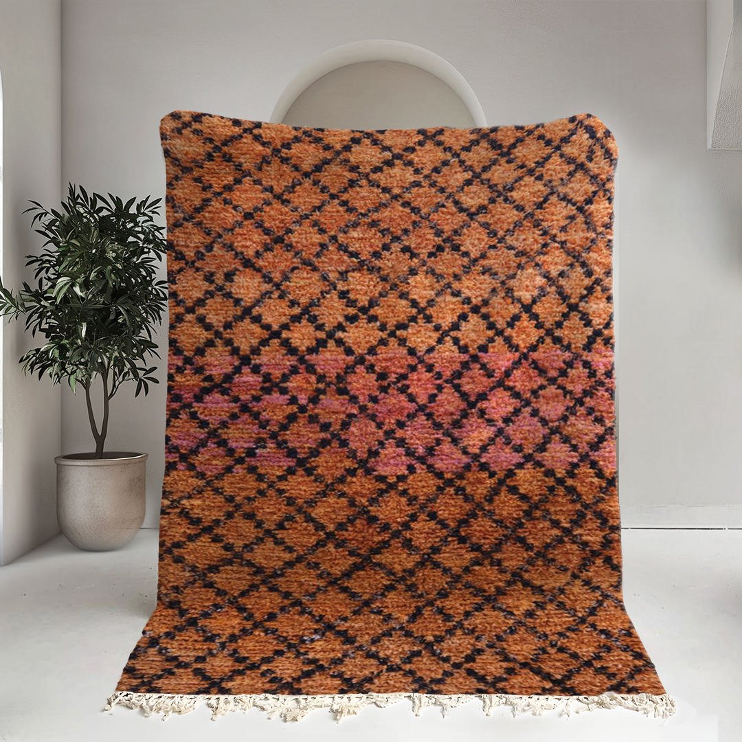 Moroccan custom rug from Beni Ourain, Wool and Thread, Brown