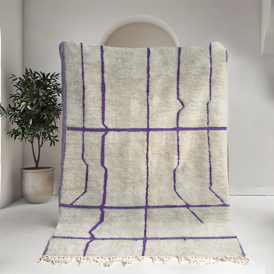 Moroccan custom rug from Beni Ourain, Wool and Thread, Purple