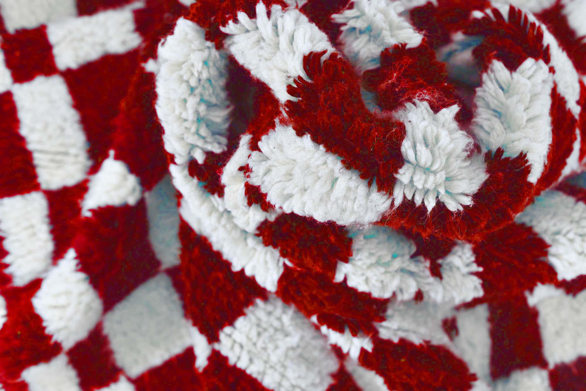 Moroccan custom rug from Beni Ourain, Wool and Thread, Red