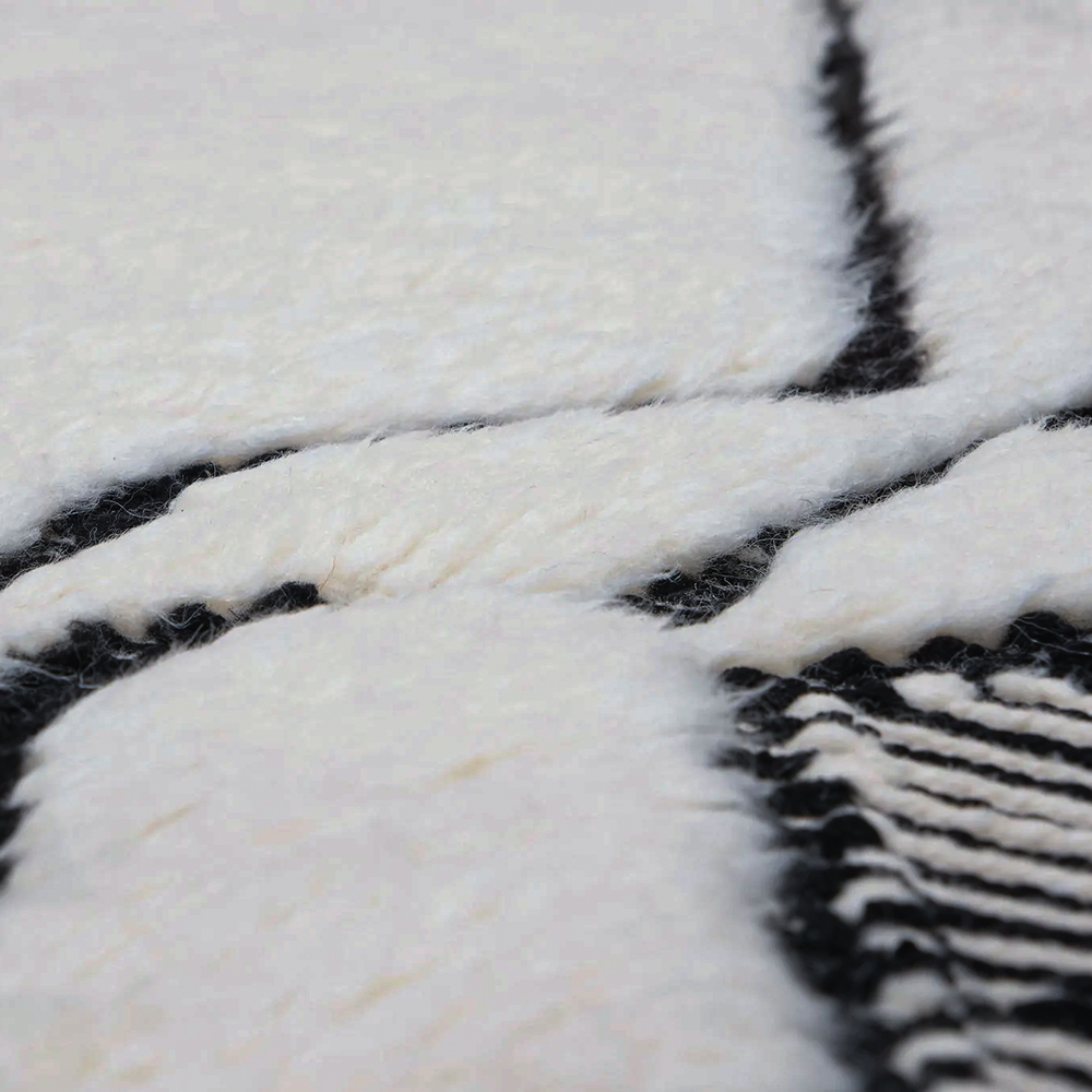 Moroccan custom rug from Beni Ourain, Wool and Thread, black and white