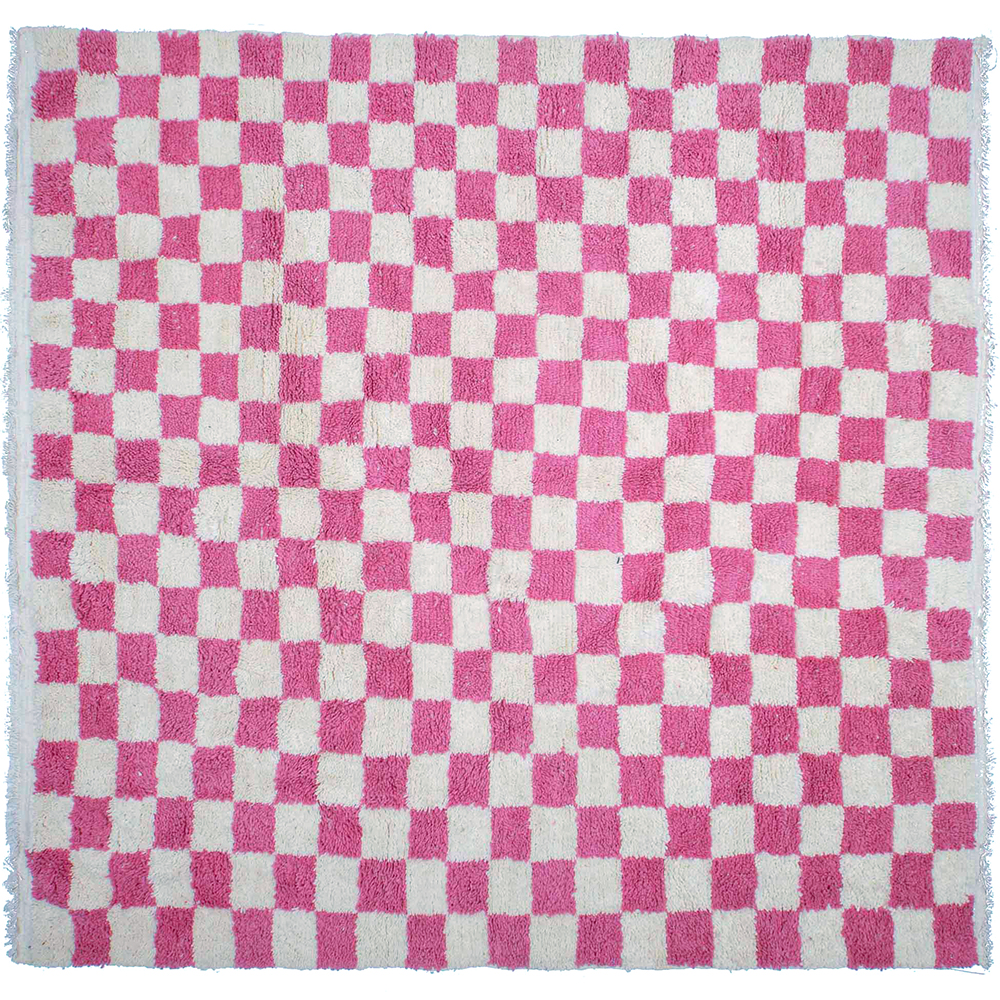 Moroccan custom rug from Beni Ourain, Wool and Thread, Pink