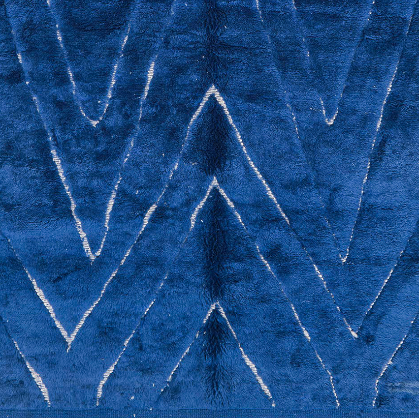 Moroccan custom rug from Beni Ourain, Wool and Thread, Blue
