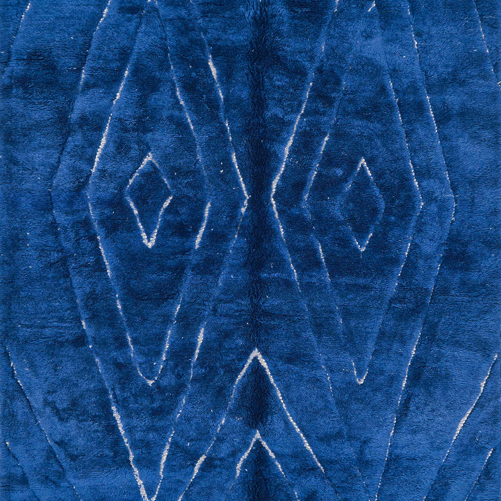 Moroccan custom rug from Beni Ourain, Wool and Thread, Blue