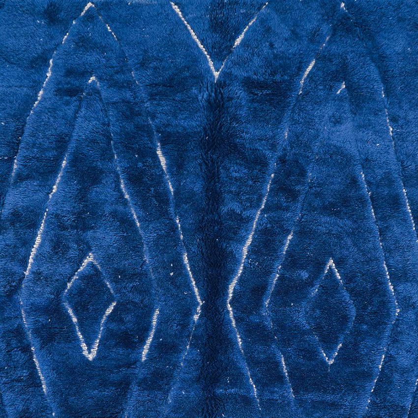 Moroccan custom rug from Beni Ourain, Wool and Thread, Blue