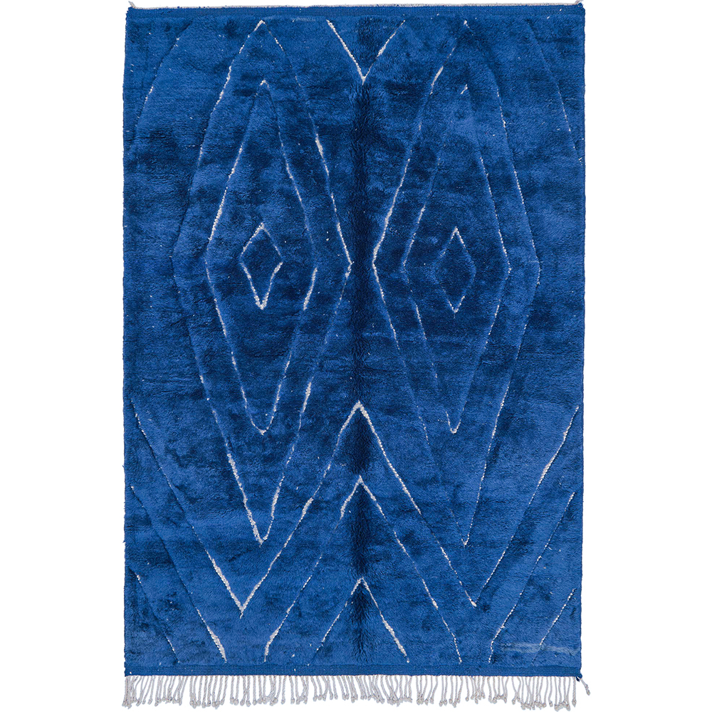 Moroccan custom rug from Beni Ourain, Wool and Thread, Blue