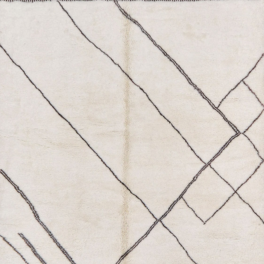 Moroccan custom rug from Beni Ourain, Wool and Thread, black and white