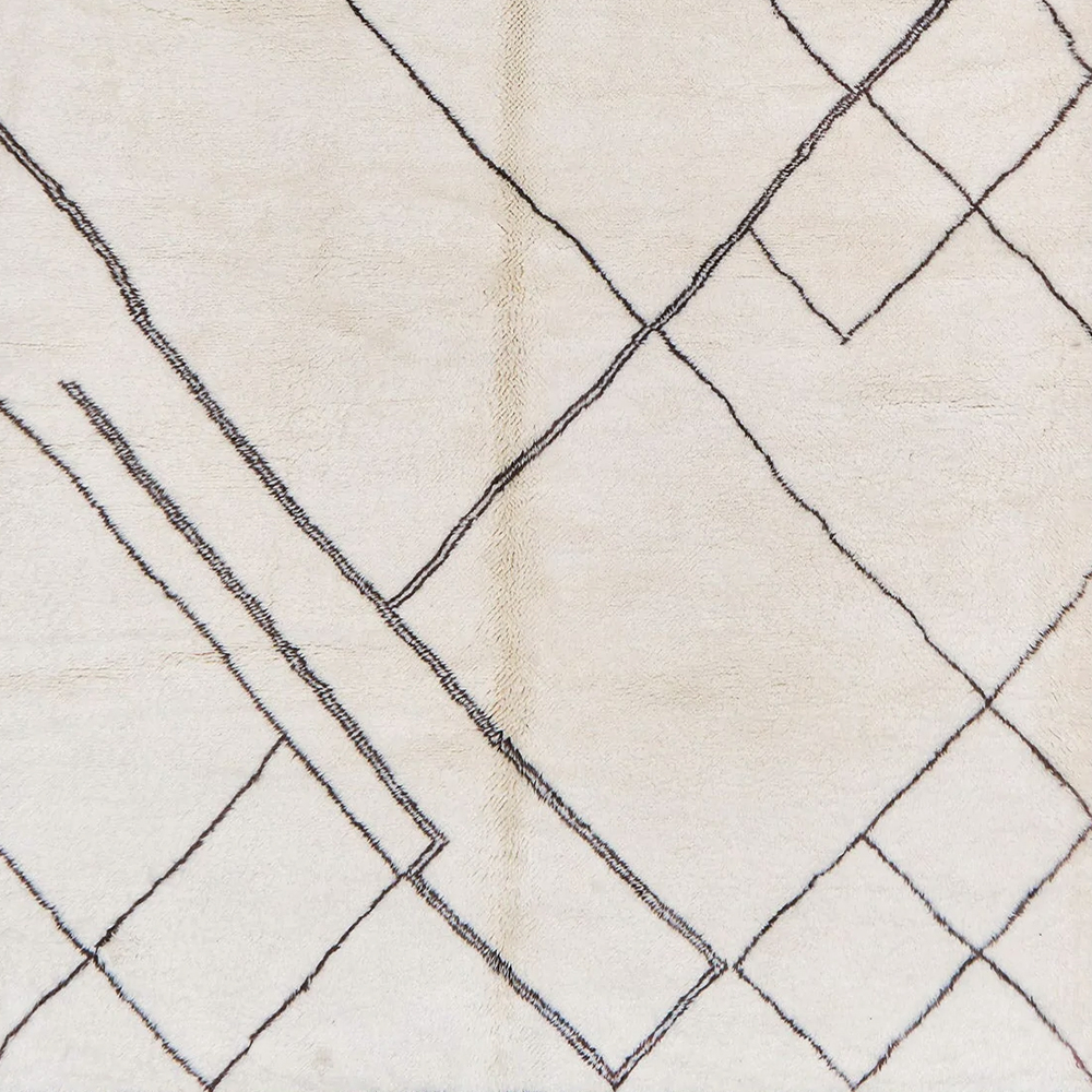 Moroccan custom rug from Beni Ourain, Wool and Thread, black and white
