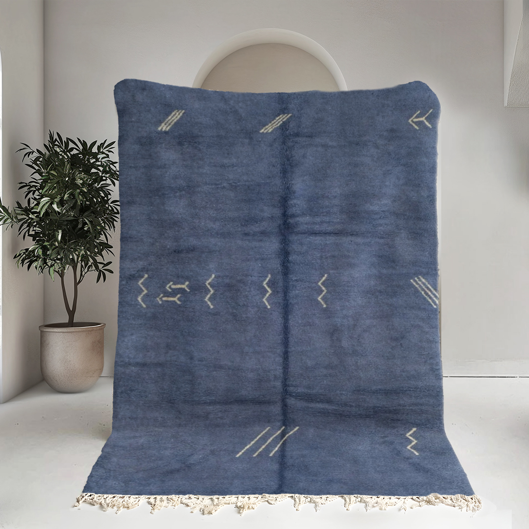 Moroccan custom rug from Beni Ourain, Wool and Thread, Blue