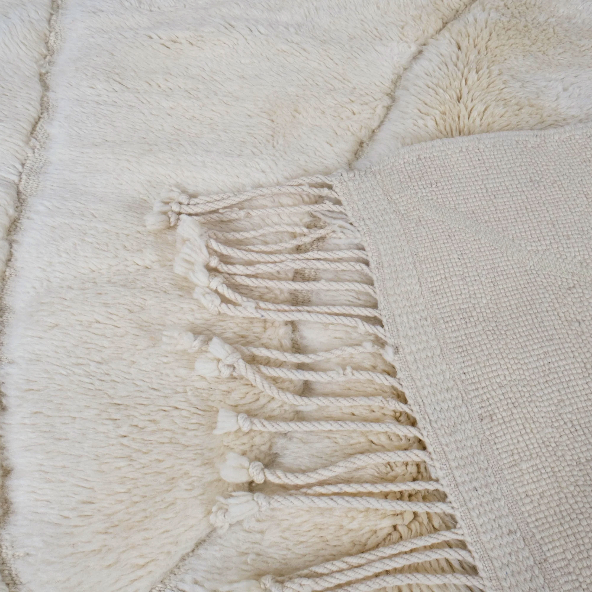 Moroccan custom rug from Beni Ourain, Wool and Thread, White